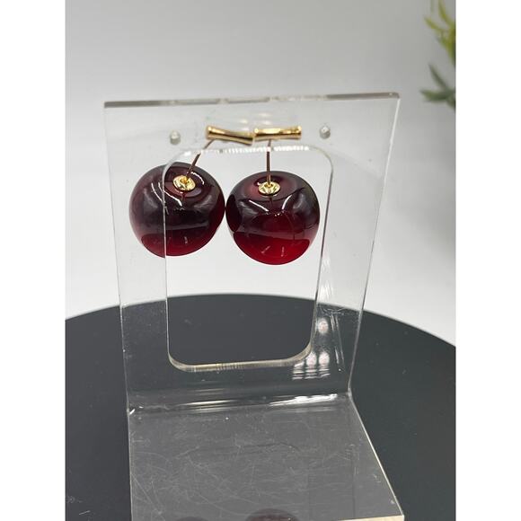 Anthropologie Resin Cherry‎ Fruit Dangle Threader Earrings - Picture 5 of 9